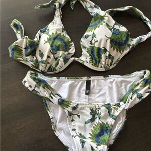 Michael Kors White Bikini with Blue and Green Floral Print